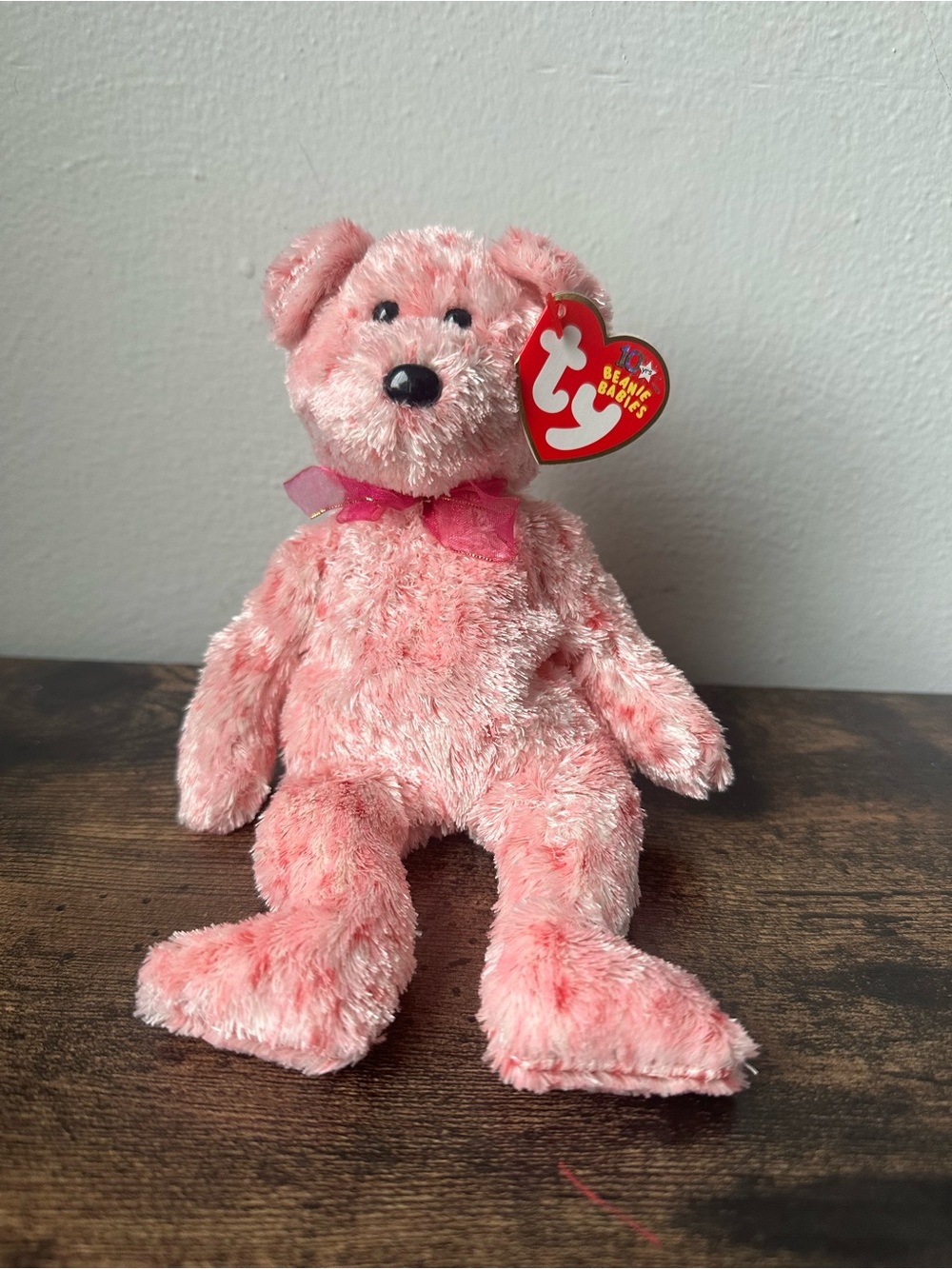 TY Beanie Babies “Smitten” Pink Plush Bear with Ribbon Bow